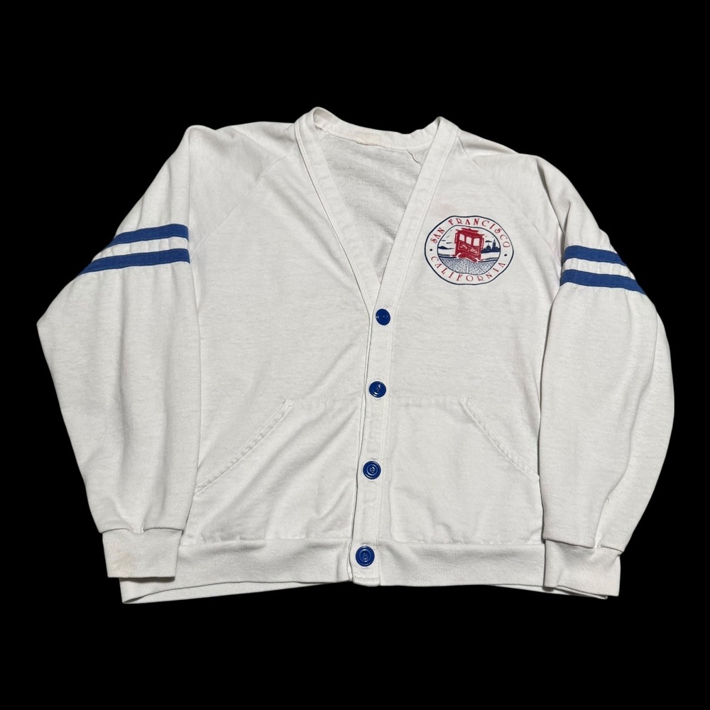 Vintage 80s San‎ Francisco CA Stained Cardigan Sweatshirt Men's Oversized S